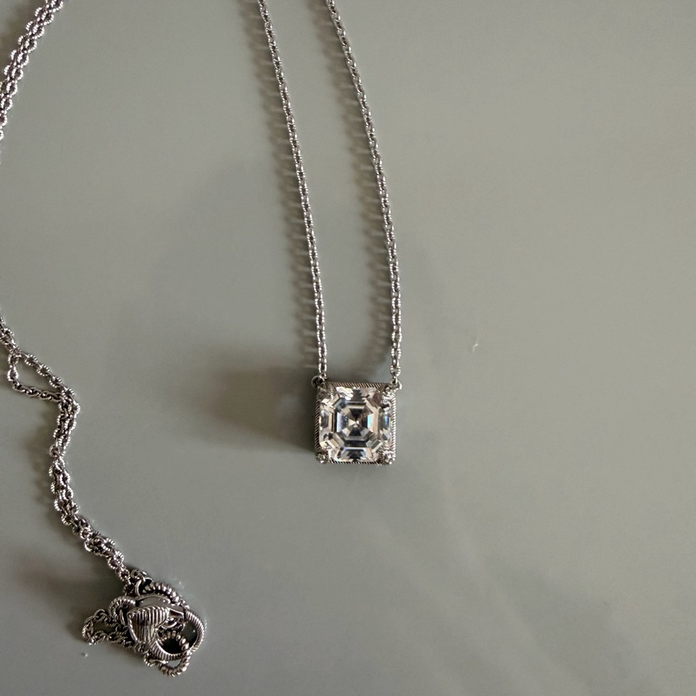 Judith Ripka 925 Sterling Silver Asscher Cut Solitaire CZ Pendant Necklace